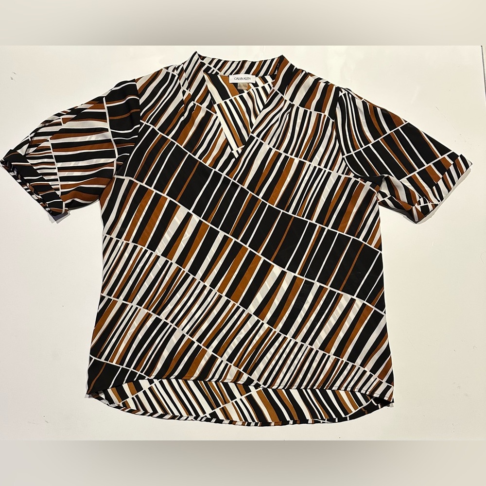 Calvin Klein Cuffed Pleated-Sleeve Blouse Brown Size Med